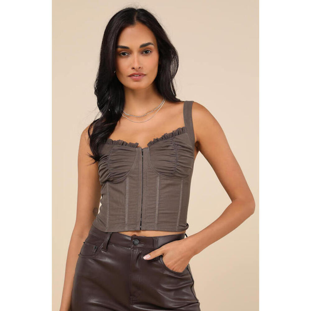 Lulus Coveted Flirt Grey Mesh Bustier Crop Top - Size S